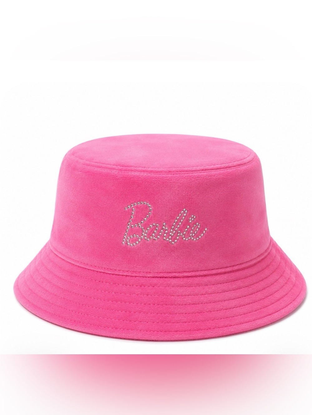 Barbie Pink Velour Bucket Hat with Rhinestone Logo